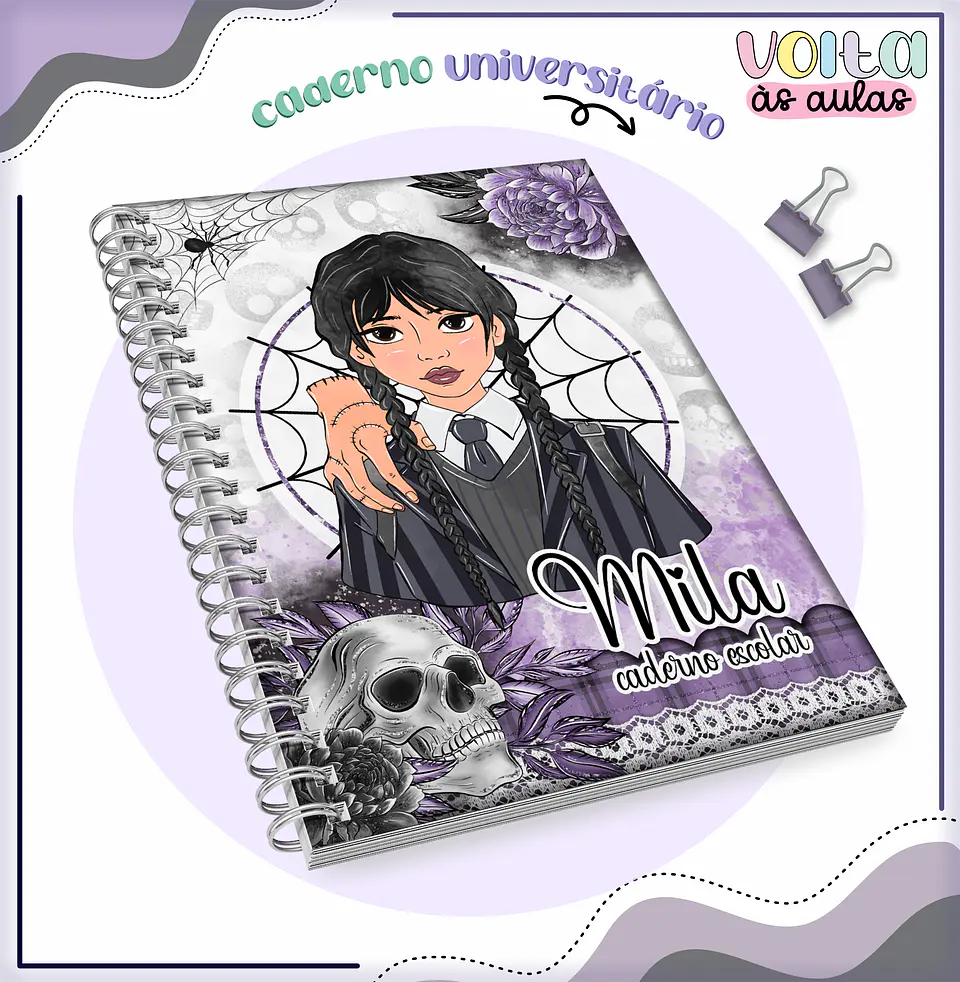 Arquivo encadernação kit escolar Wandinha -  LINA CRIATIVA 3