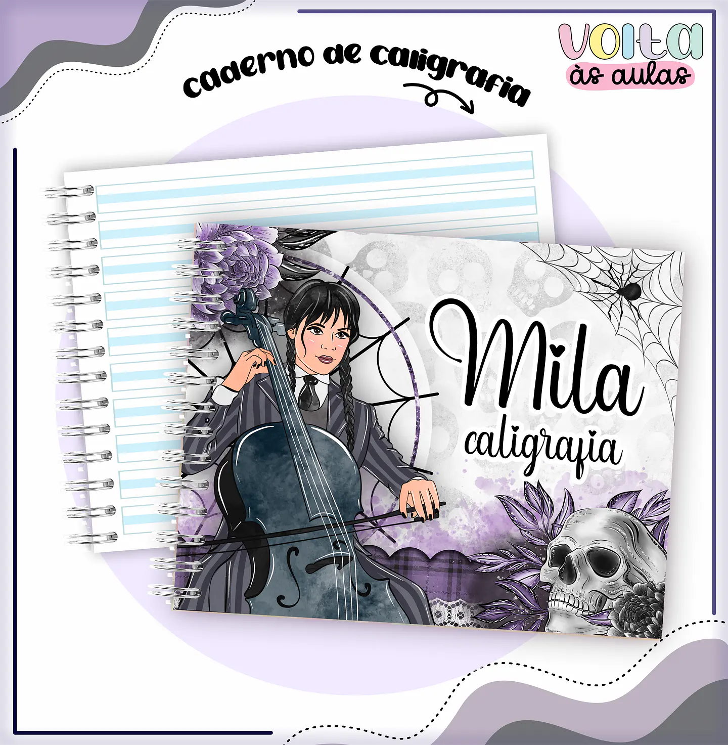 Arquivo encadernação kit escolar Wandinha -  LINA CRIATIVA 5