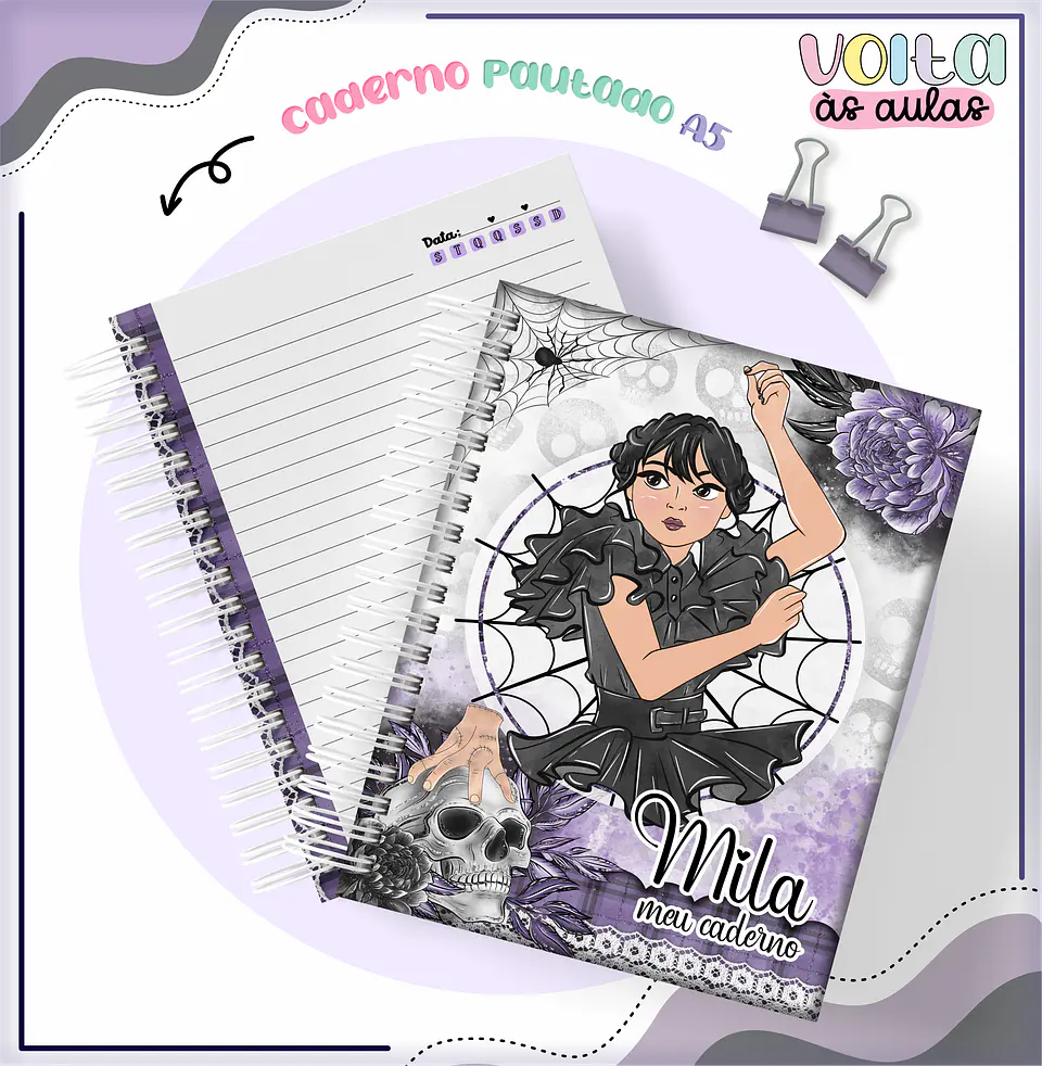 Arquivo encadernação kit escolar Wandinha -  LINA CRIATIVA 8