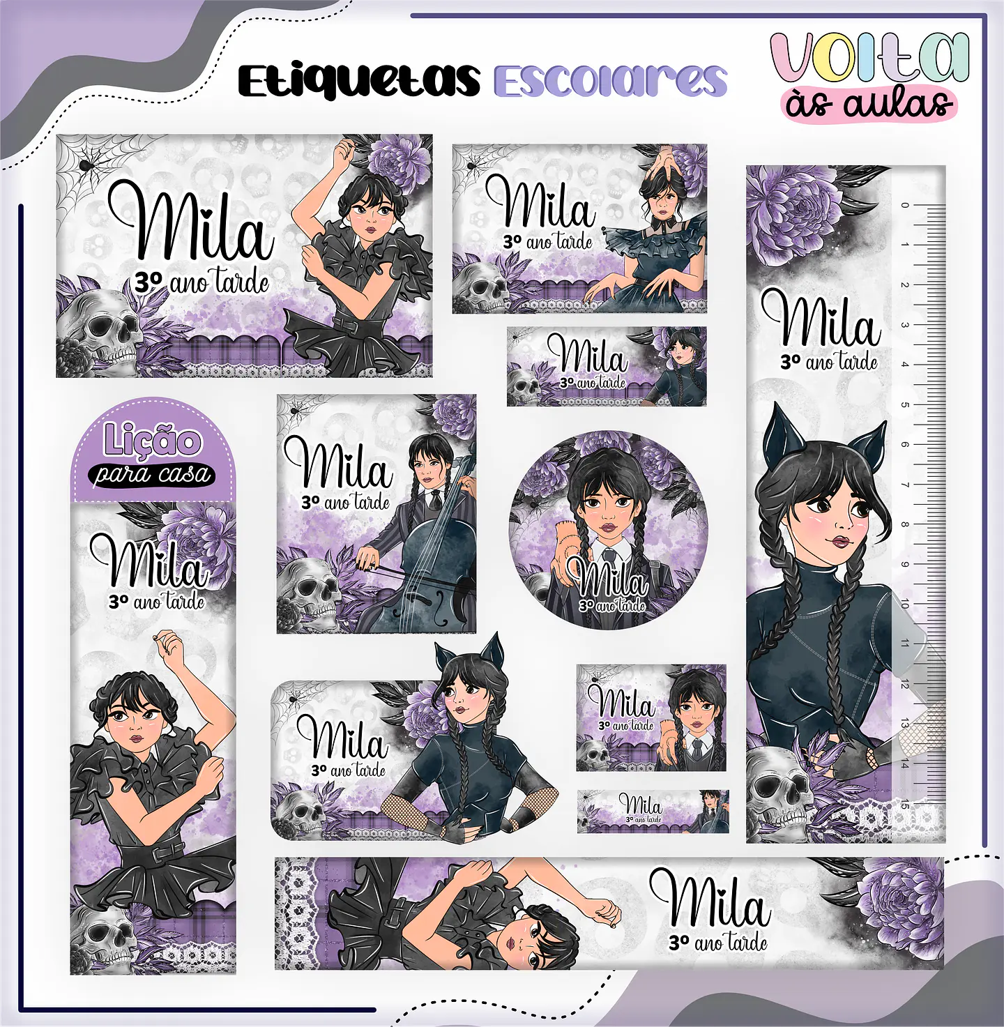 Arquivo encadernação kit escolar Wandinha -  LINA CRIATIVA 9