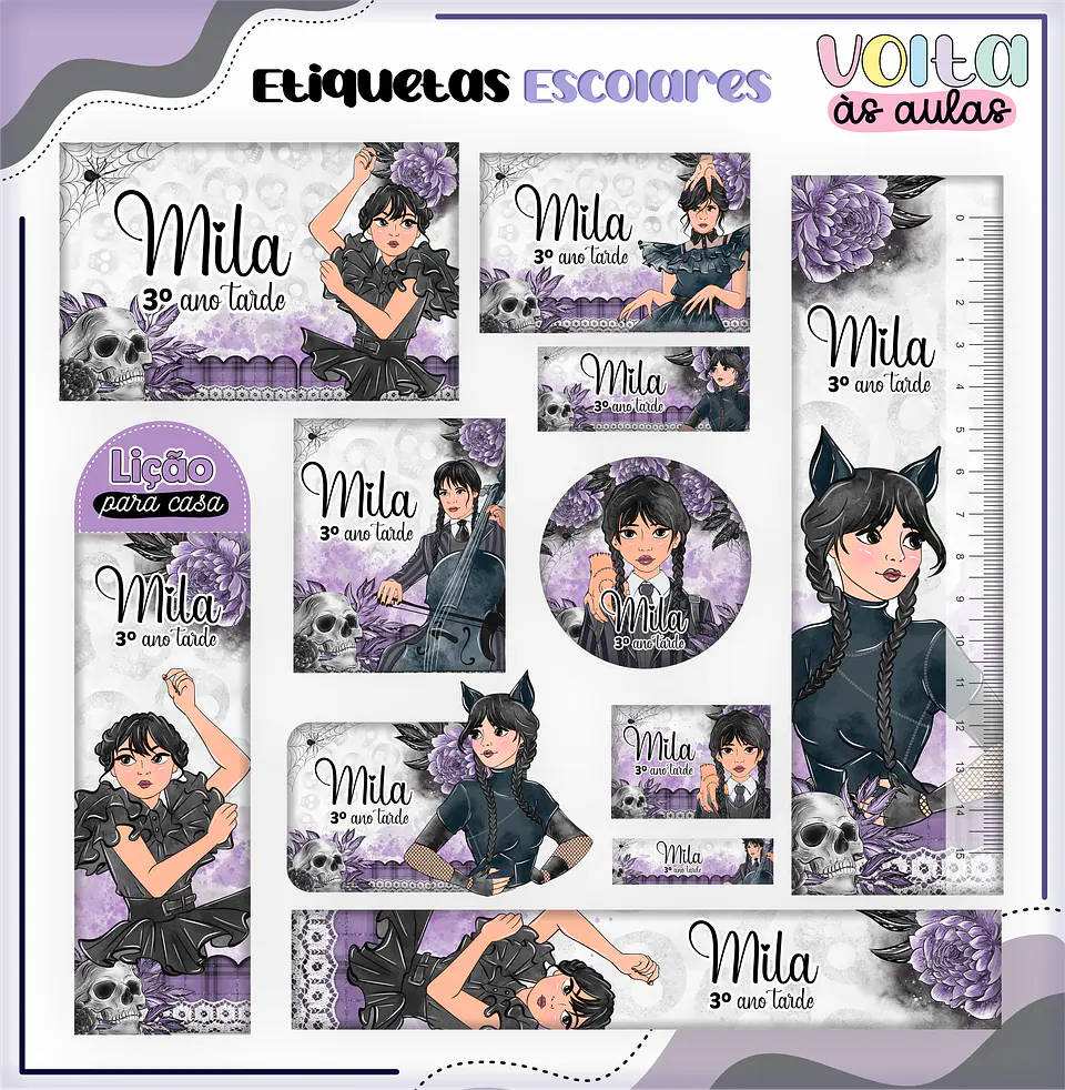 Arquivo encadernação kit escolar Wandinha -  LINA CRIATIVA 9