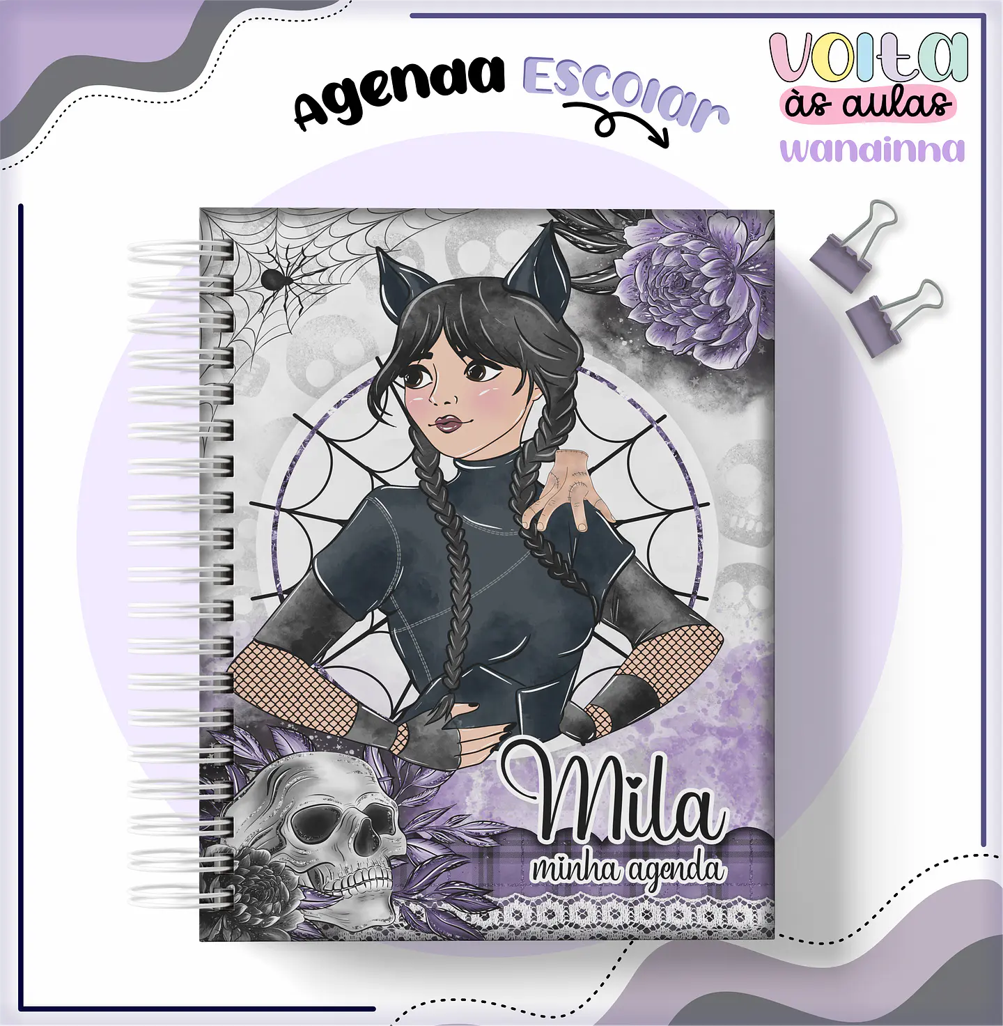 Arquivo encadernação kit escolar Wandinha -  LINA CRIATIVA 10
