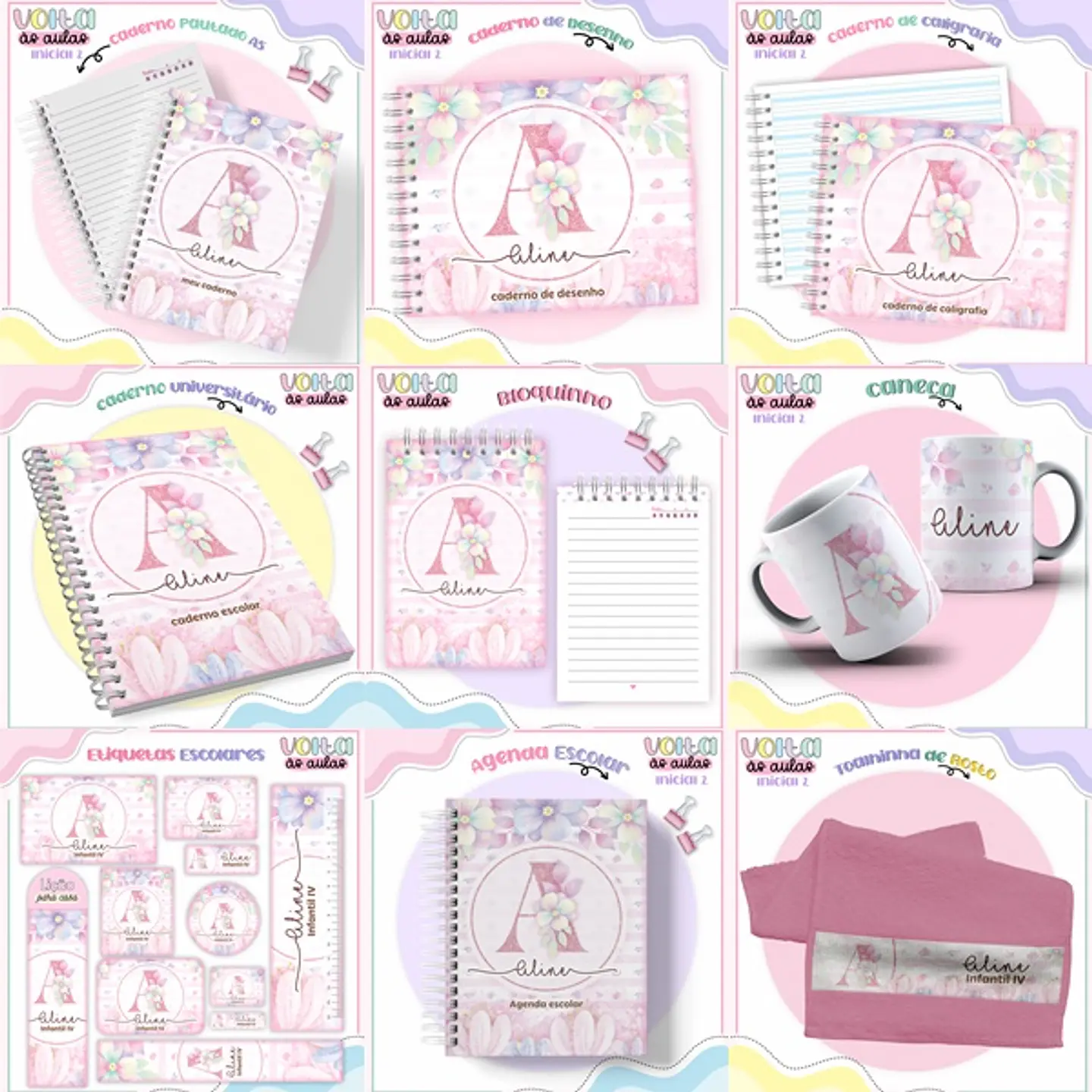 Arquivo encadernação kit escolar  Floral Alfabeto-  LINA CRIATIVA 1
