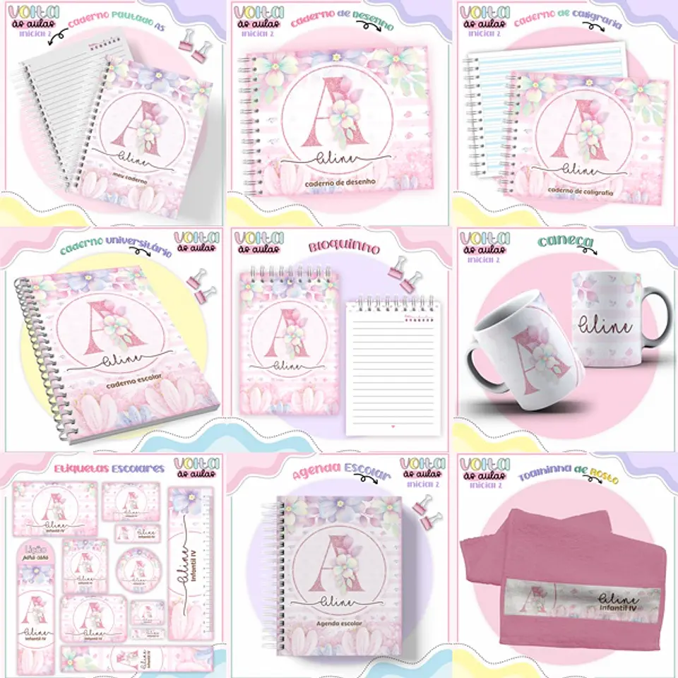 Arquivo encadernação kit escolar  Floral Alfabeto-  LINA CRIATIVA 1