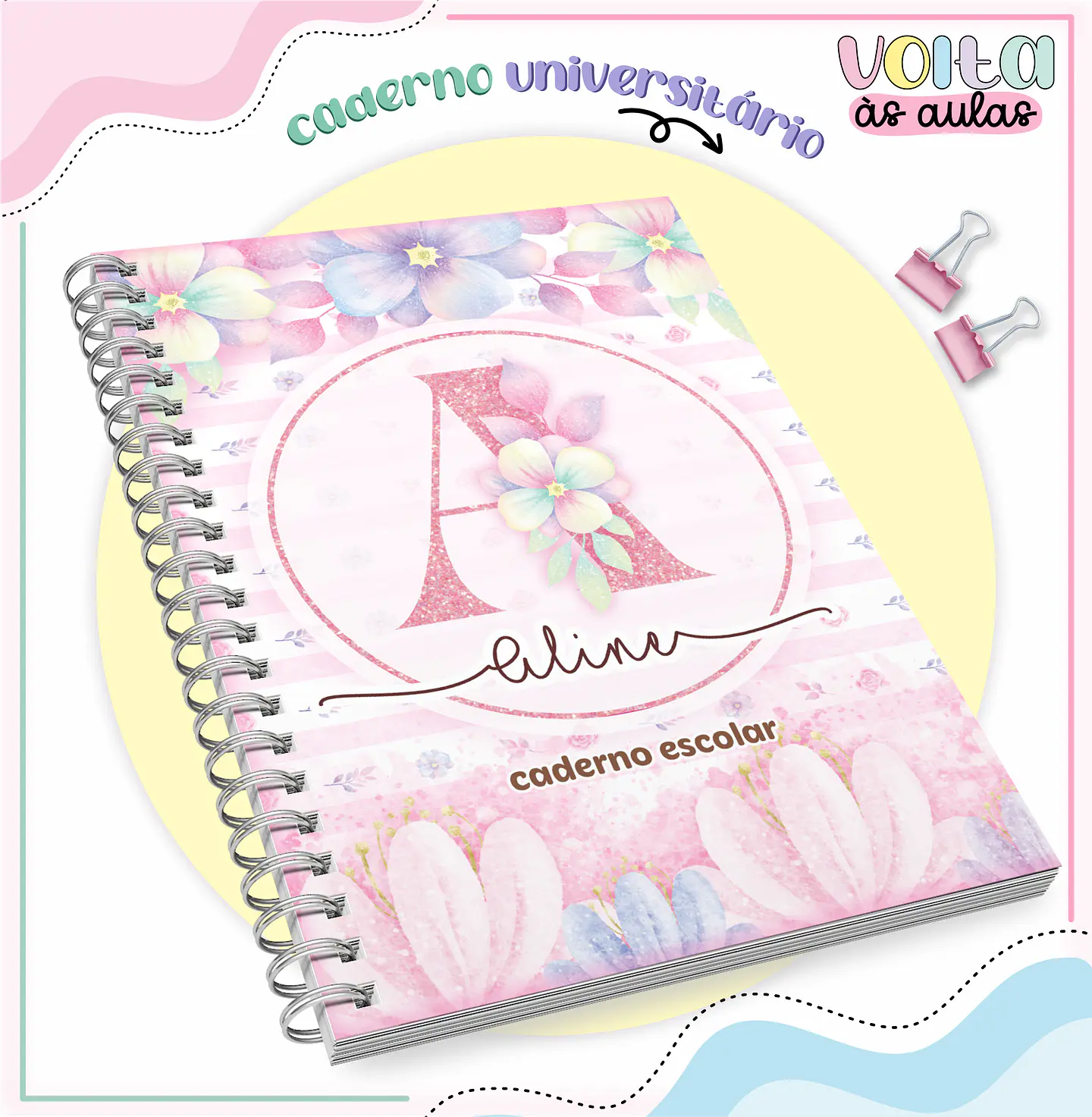 Arquivo encadernação kit escolar  Floral Alfabeto-  LINA CRIATIVA 4
