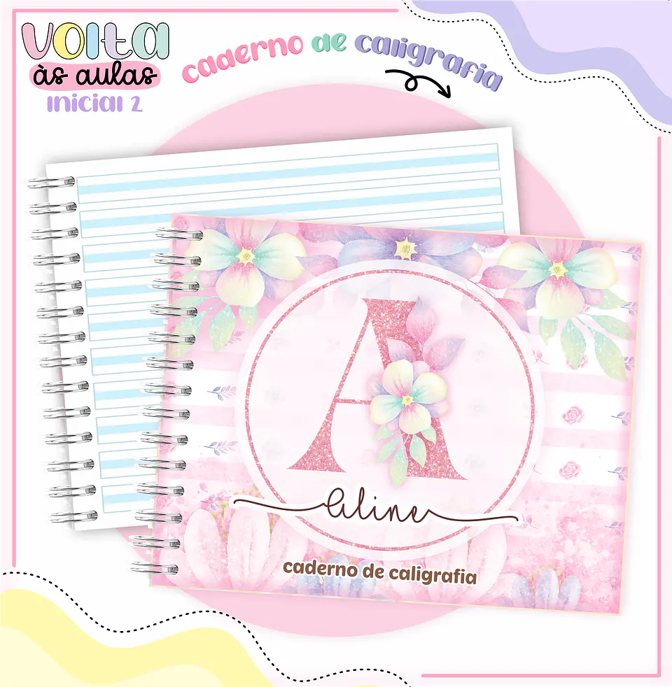 Arquivo encadernação kit escolar  Floral Alfabeto-  LINA CRIATIVA 6