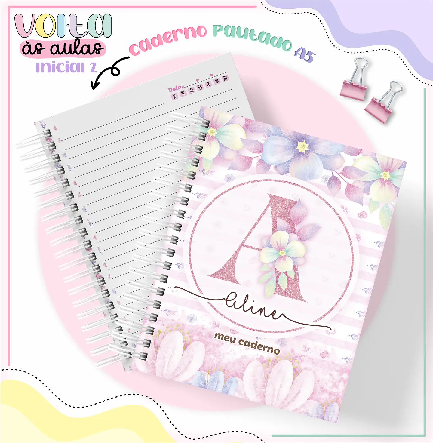 Arquivo encadernação kit escolar  Floral Alfabeto-  LINA CRIATIVA 9