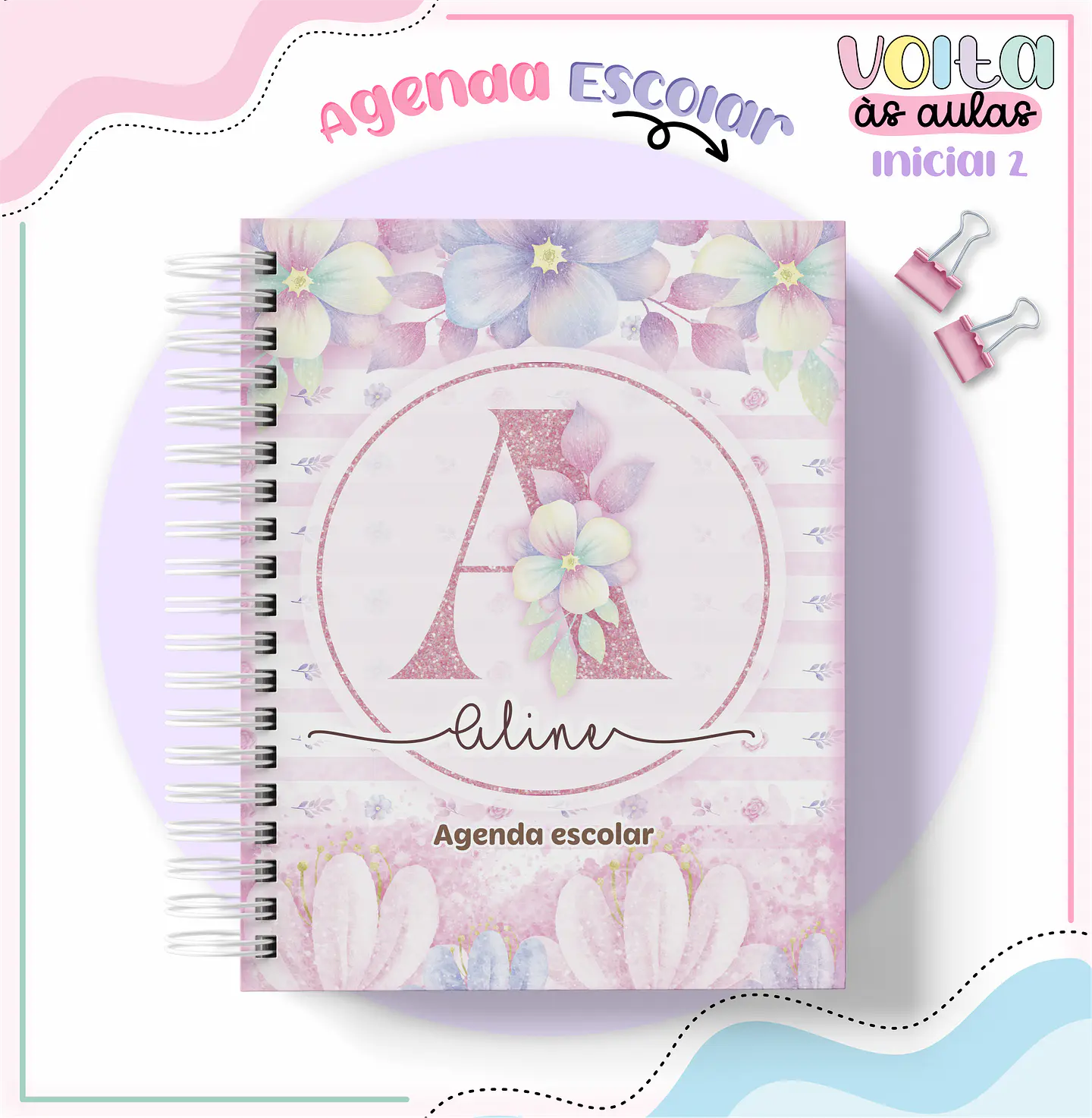 Arquivo encadernação kit escolar  Floral Alfabeto-  LINA CRIATIVA 10