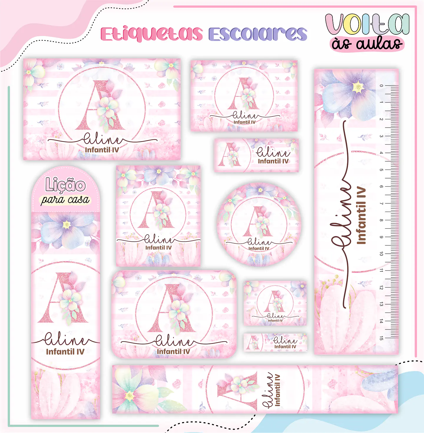 Arquivo encadernação kit escolar  Floral Alfabeto-  LINA CRIATIVA 11