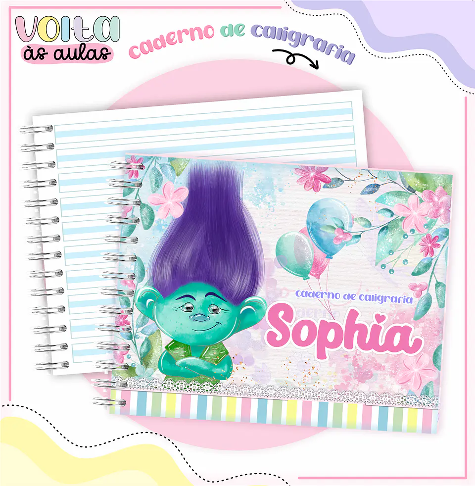 Arquivo encadernação kit escolar Trolls -  LINA CRIATIVA 2