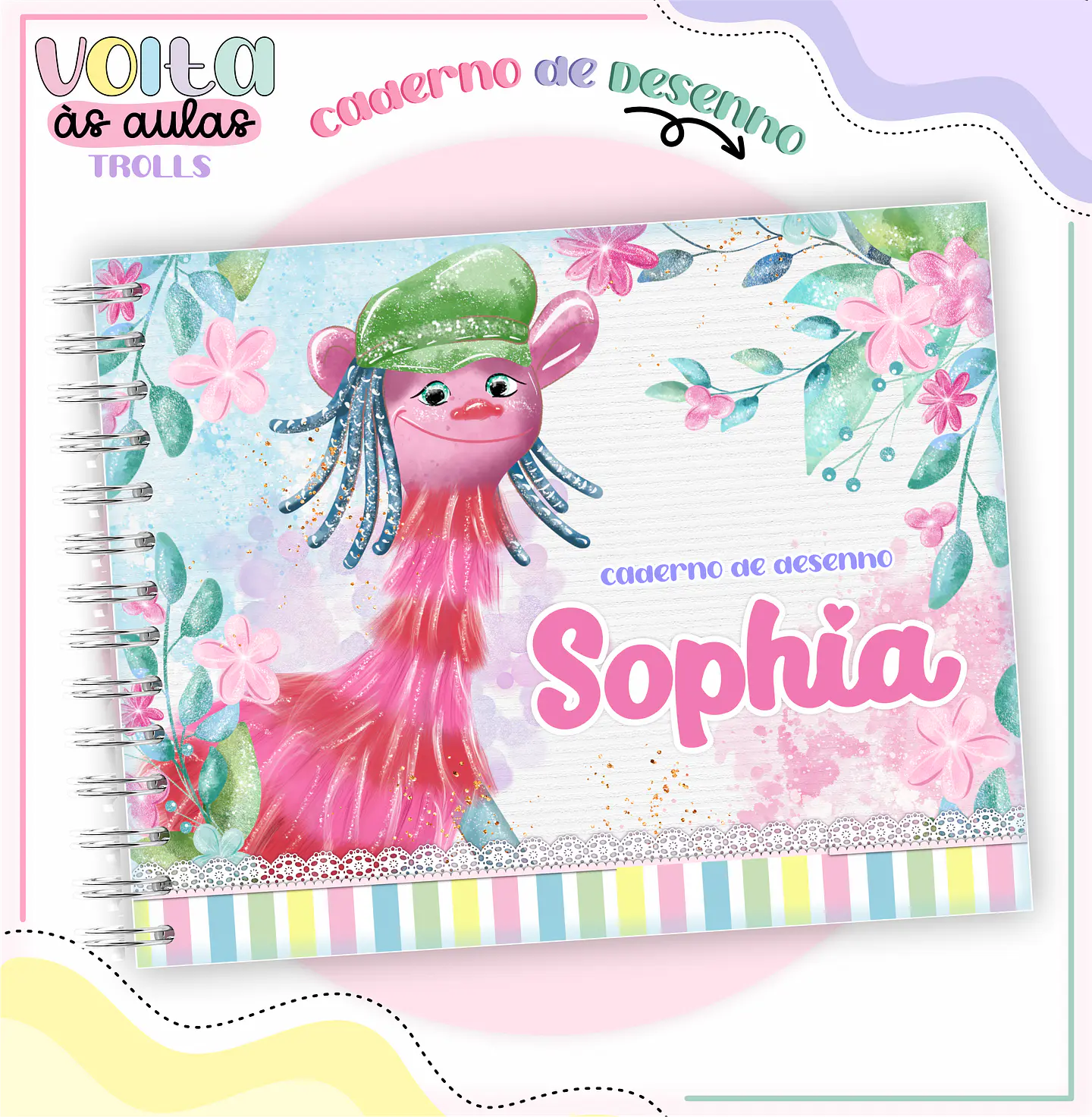 Arquivo encadernação kit escolar Trolls -  LINA CRIATIVA 3