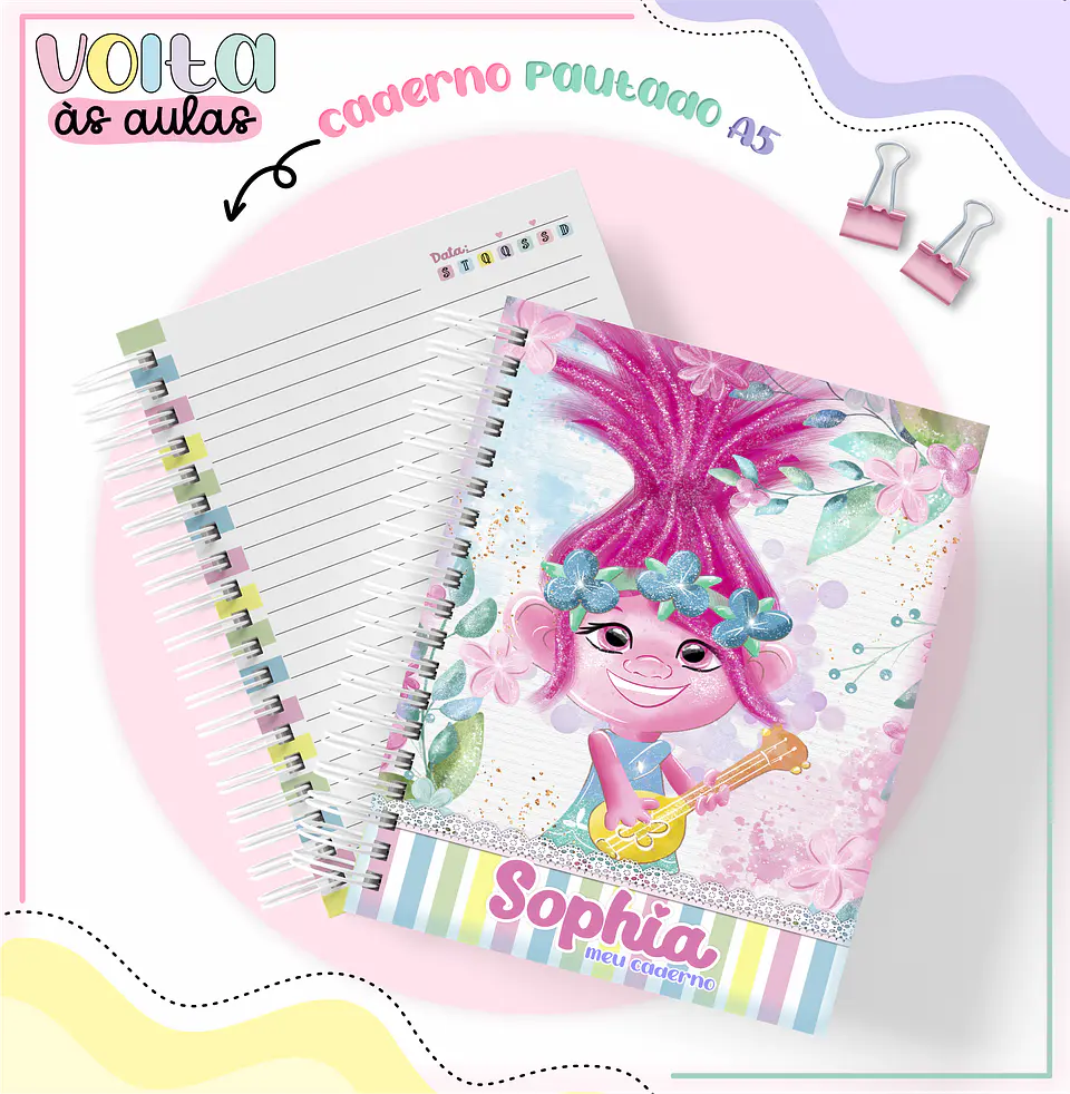 Arquivo encadernação kit escolar Trolls -  LINA CRIATIVA 5