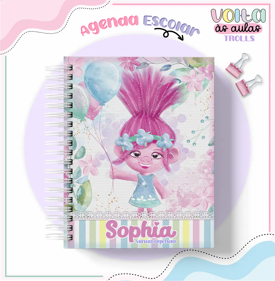 Arquivo encadernação kit escolar Trolls -  LINA CRIATIVA 6