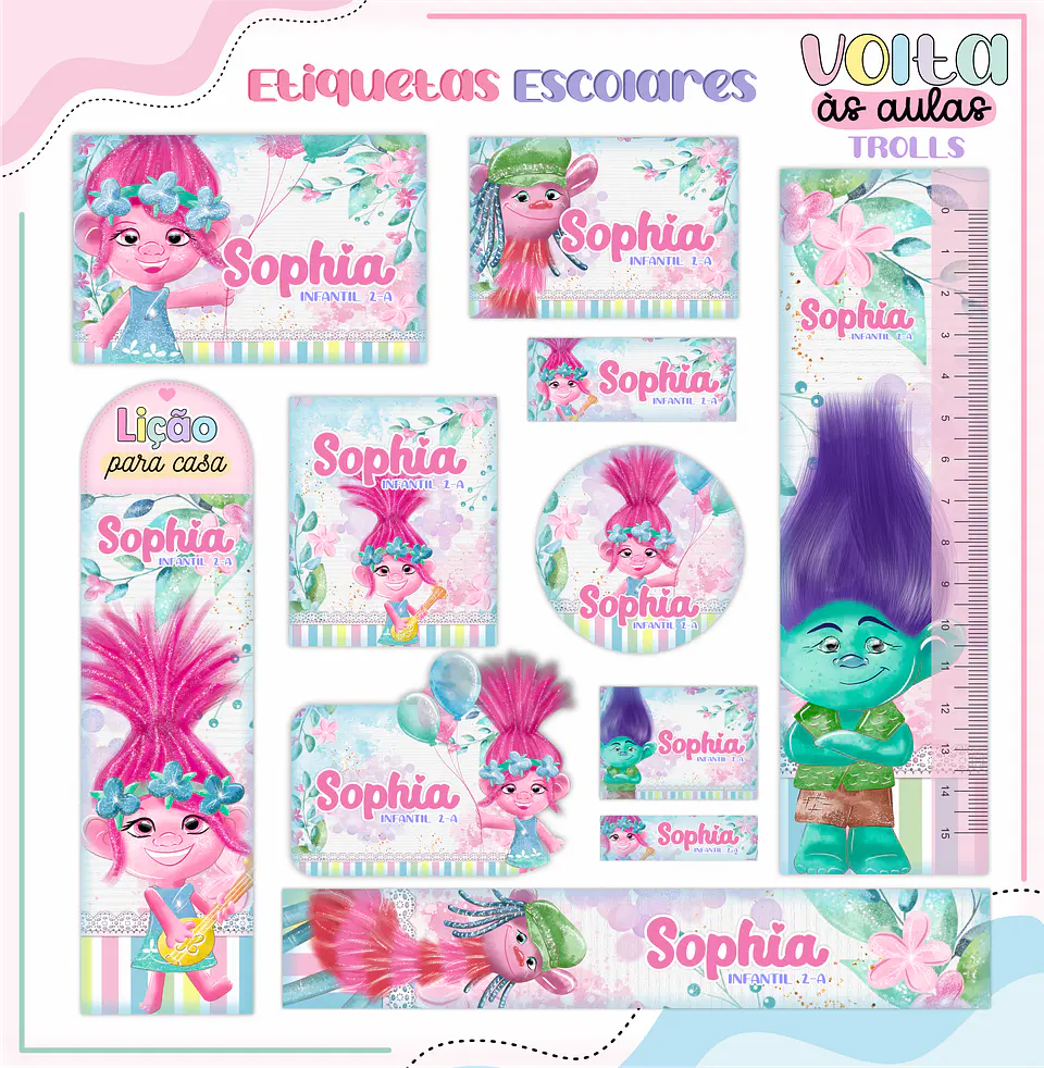 Arquivo encadernação kit escolar Trolls -  LINA CRIATIVA 7