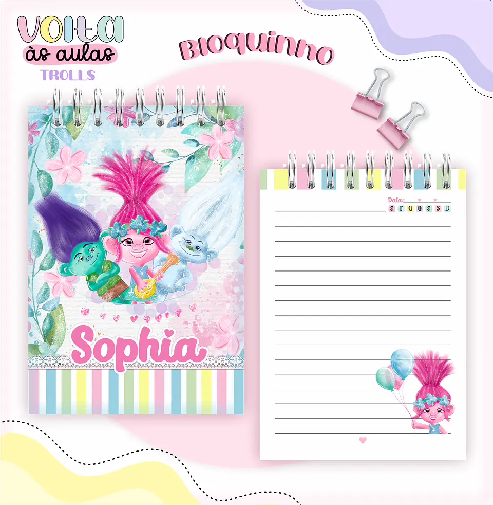 Arquivo encadernação kit escolar Trolls -  LINA CRIATIVA 11