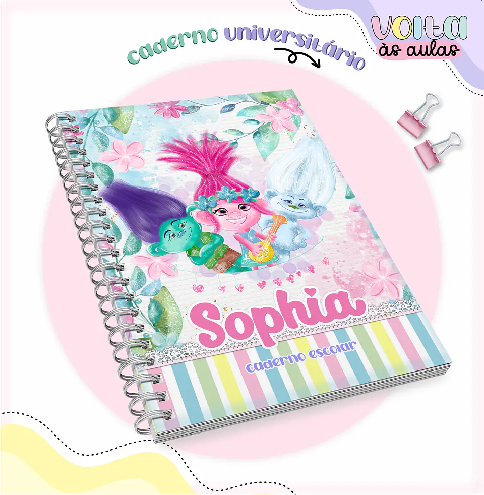 Arquivo encadernação kit escolar Trolls -  LINA CRIATIVA 12