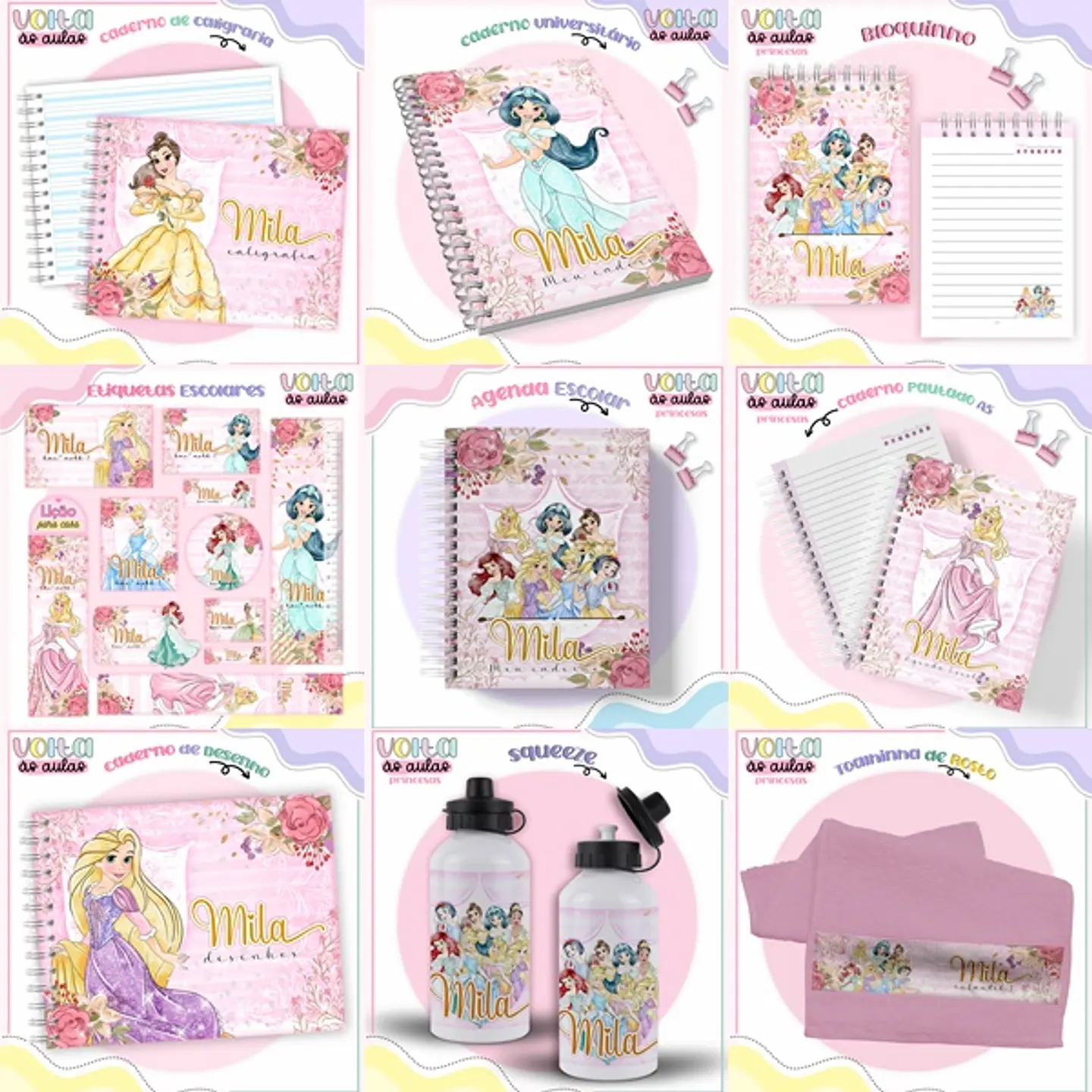 Arquivo encadernação kit escolar Princesas Disney -  LINA CRIATIVA 1