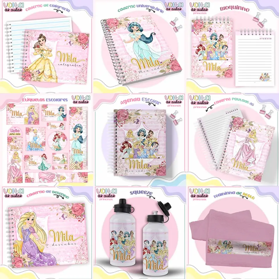 Arquivo encadernação kit escolar Princesas Disney -  LINA CRIATIVA 1