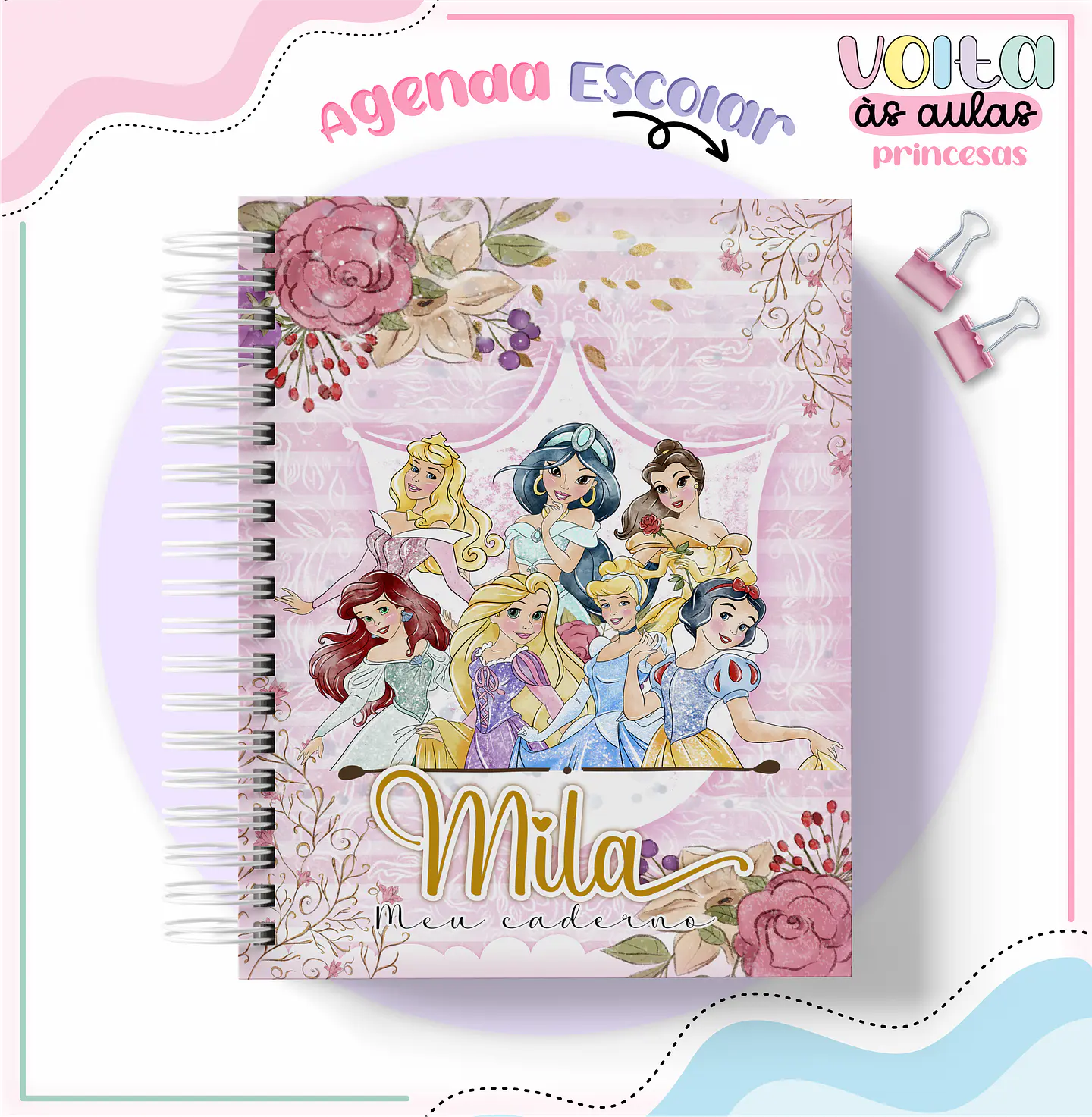 Arquivo encadernação kit escolar Princesas Disney -  LINA CRIATIVA 9