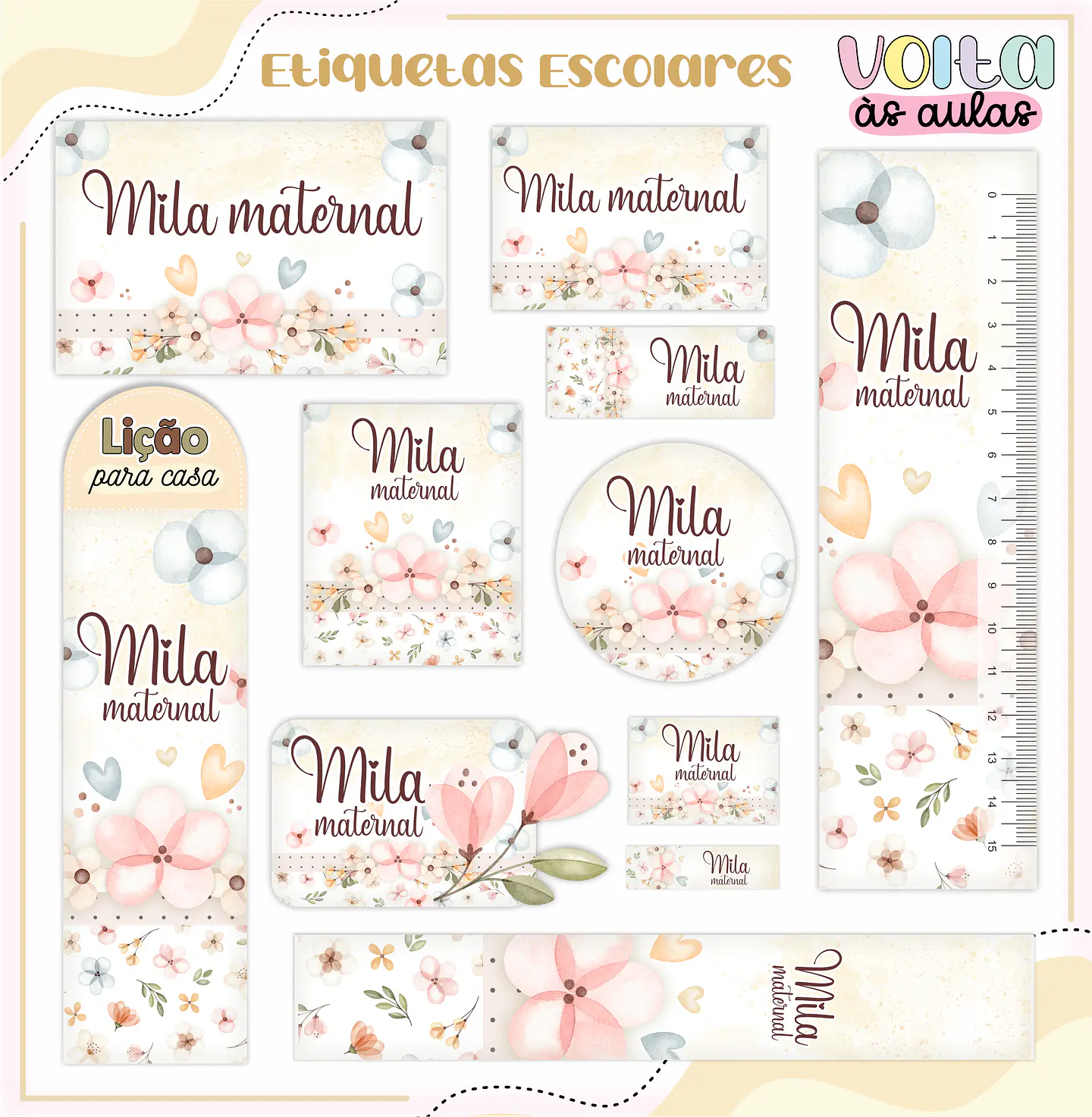 Arquivo Etiqueta Escolar Floral - LINA 1