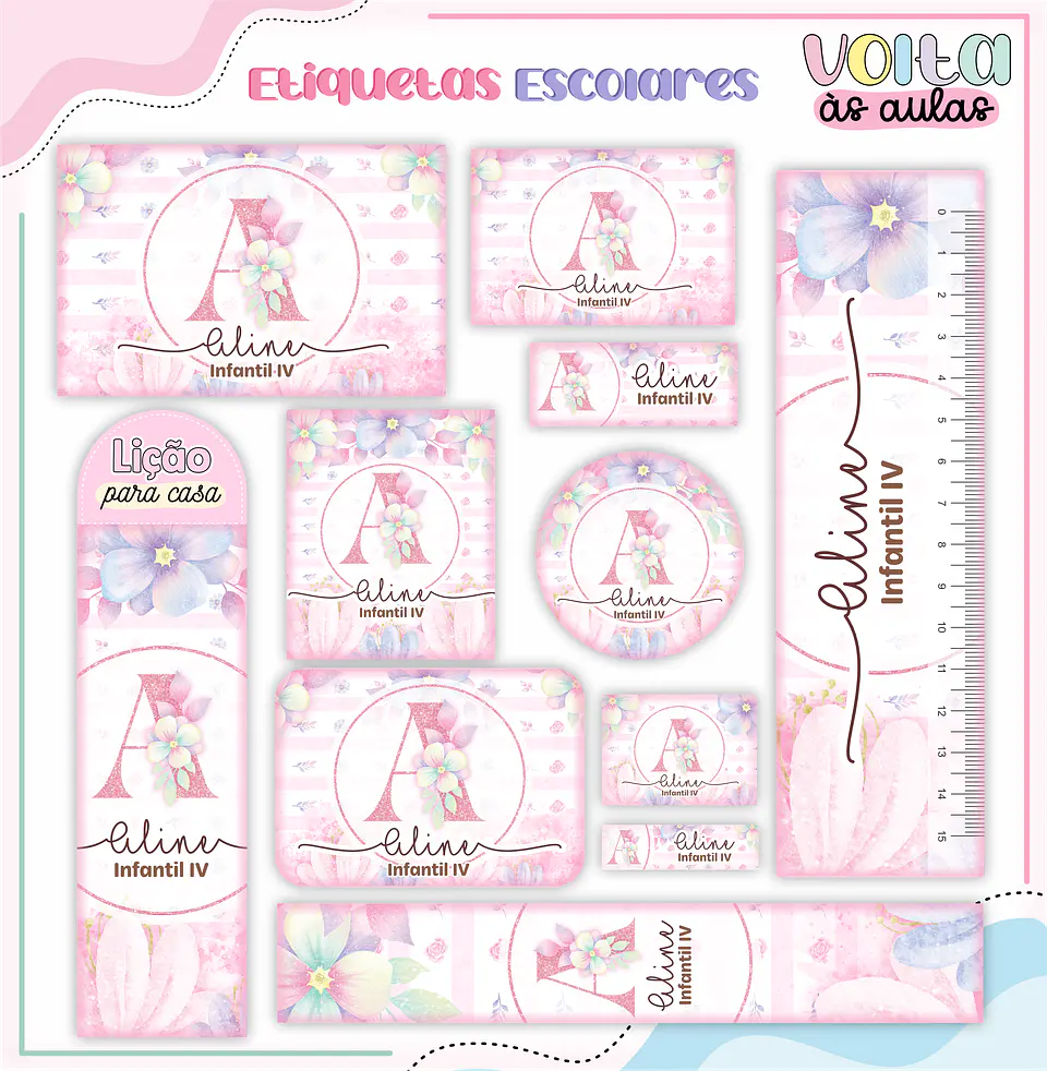 Arquivo Etiqueta Escolar Floral Alfabeto - LINA 1