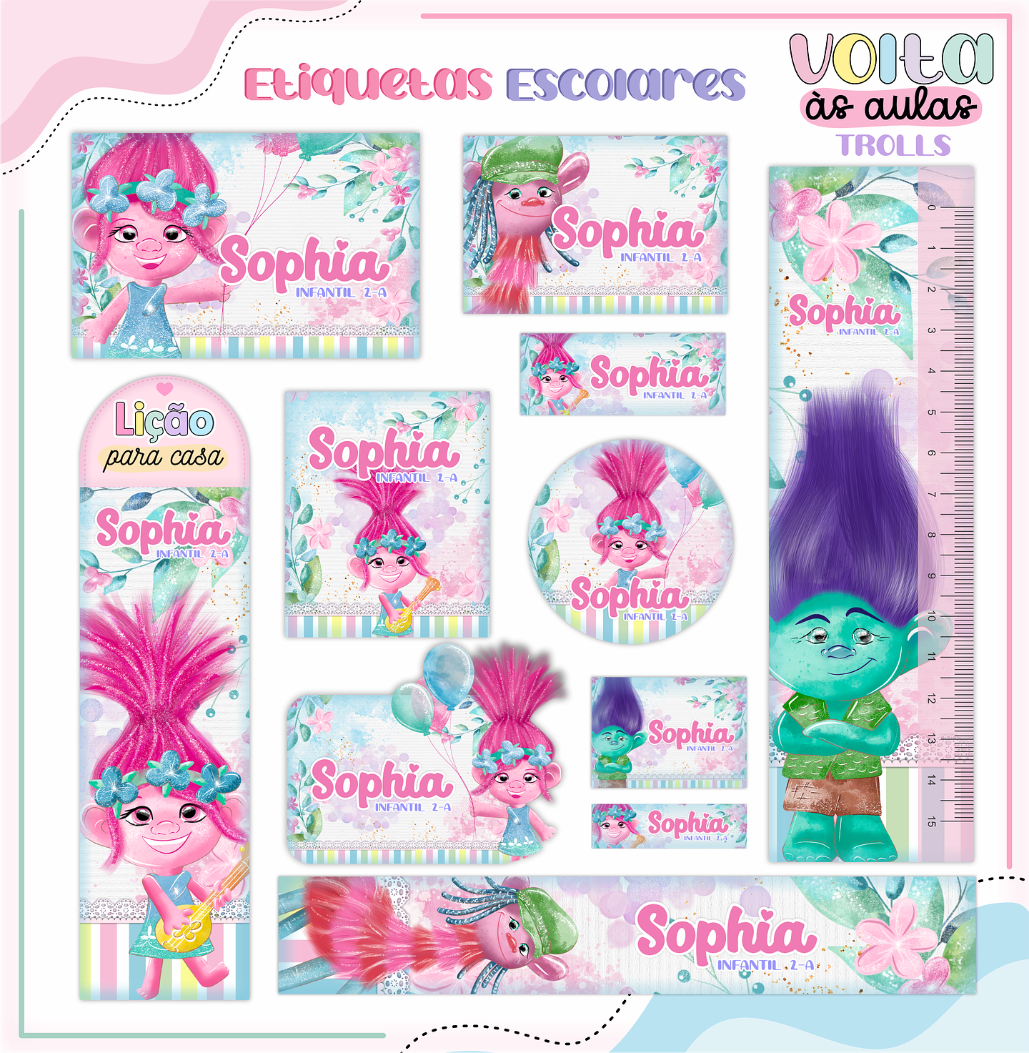 Arquivo Etiqueta Escolar Trolls - LINA 1