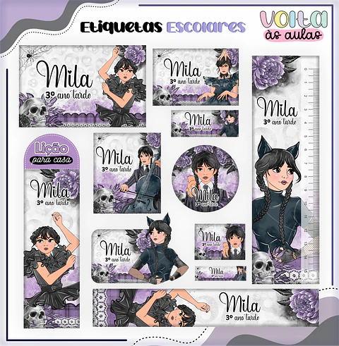 Arquivo Etiqueta Escolar Wandinha - LINA