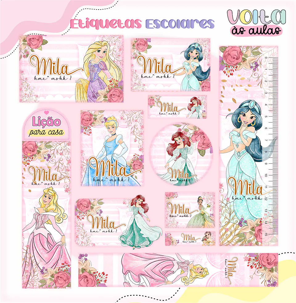 Arquivo Etiqueta Escolar Princesas Disney - LINA 1