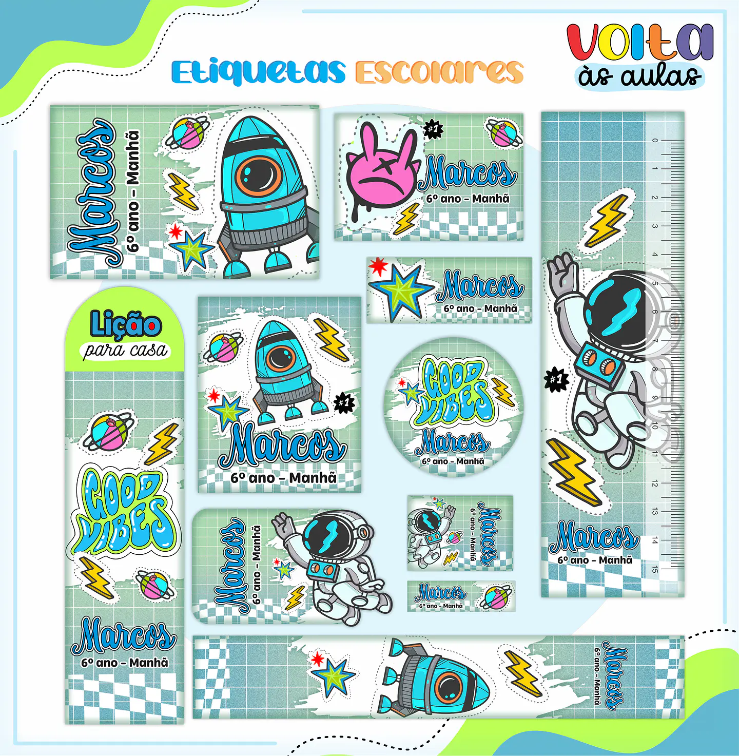 Arquivo Etiqueta Escolar Astronauta Menino - LINA 1