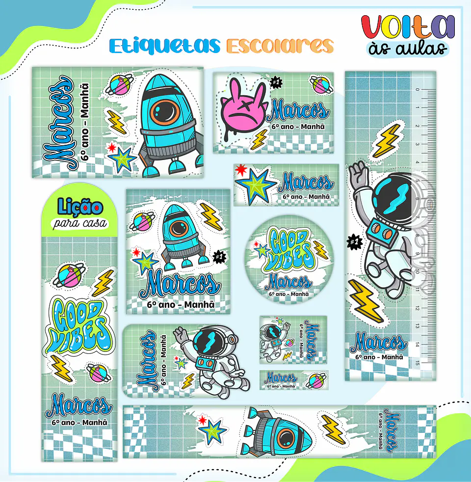 Arquivo Etiqueta Escolar Astronauta Menino - LINA 1