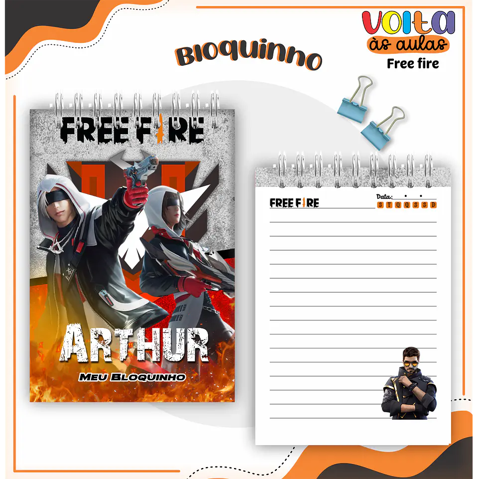 Arquivo encadernação kit escolar Free Fire - LINA CRIATIVA 2
