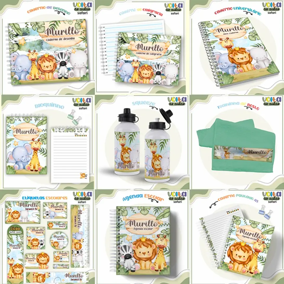 Arquivo encadernação kit escolar Safari - LINA CRIATIVA 1