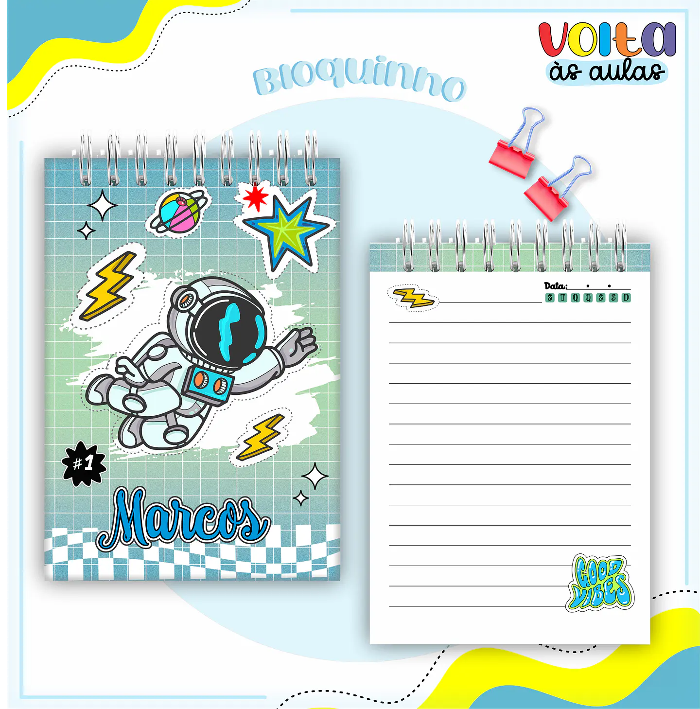 Arquivo encadernação kit escolar Astronauta - LINA CRIATIVA 2