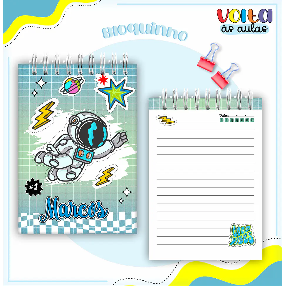 Arquivo encadernação kit escolar Astronauta - LINA CRIATIVA 2