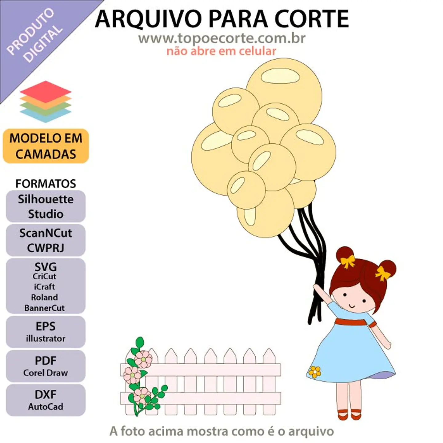 Arquivo de Corte Topo de Bolo Menina com Balões 1