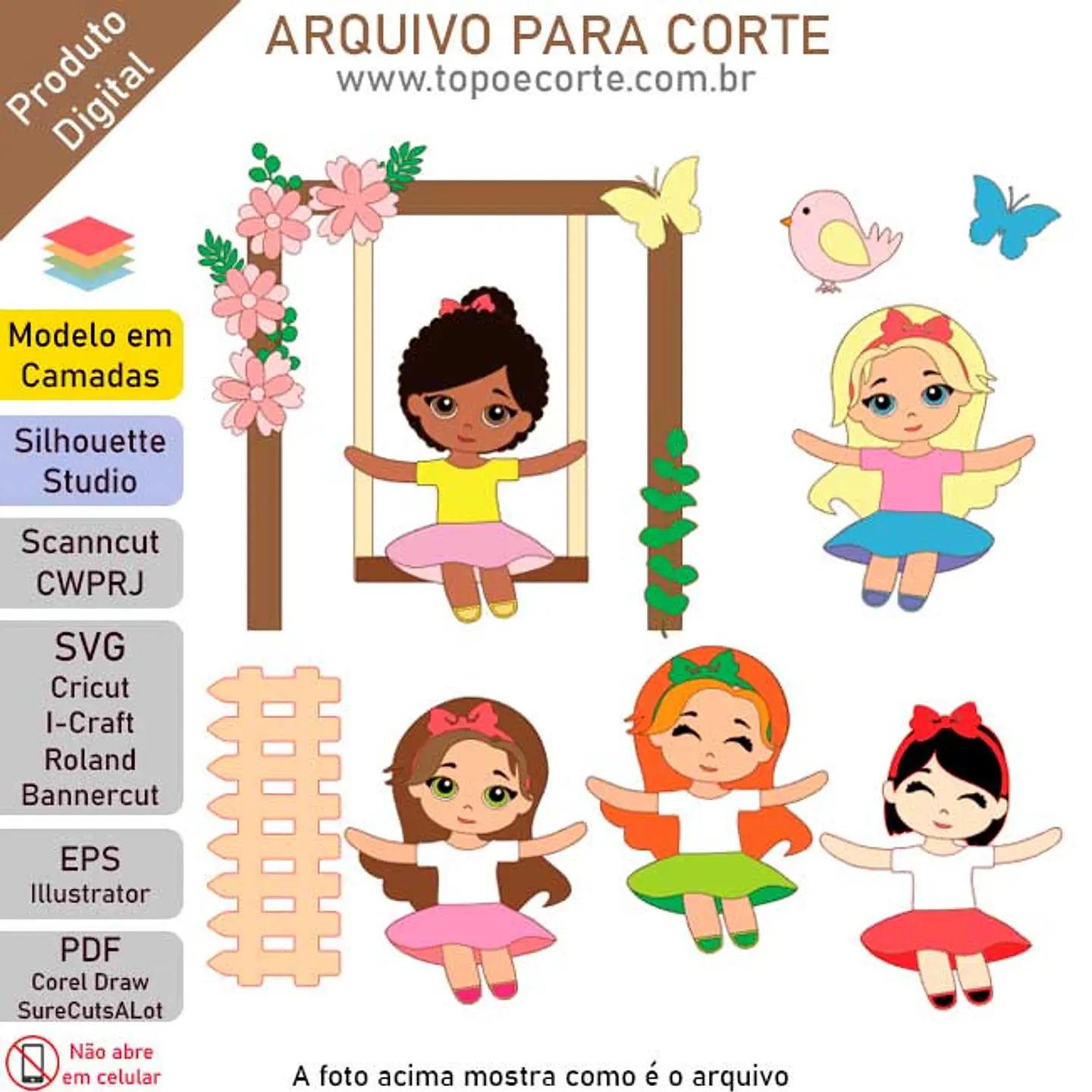 Arquivo de Corte Topo Menina no Balanço em Camadas 1