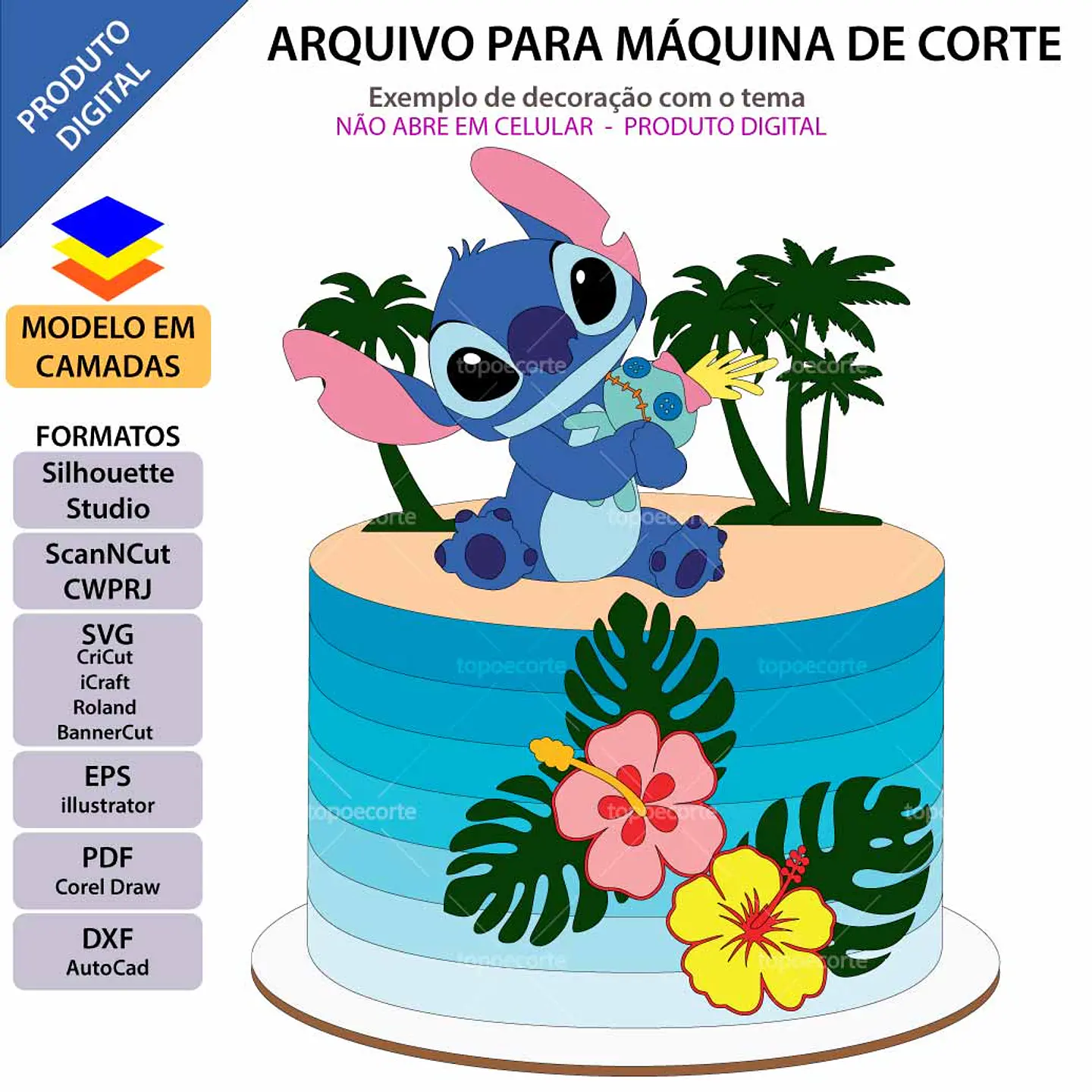 Arquivo de Corte Topo de Bolo Stitch 1