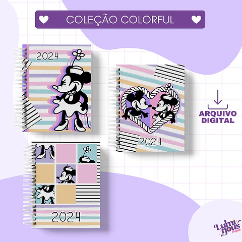 Arquivo Coleção Colorful Mickey e Minnie  – Agendas Blocos (Luminous)