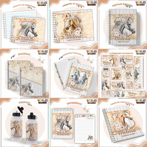 Arquivo Encadernação Kit Escolar Cavalos Menina - LINA CRIATIVA