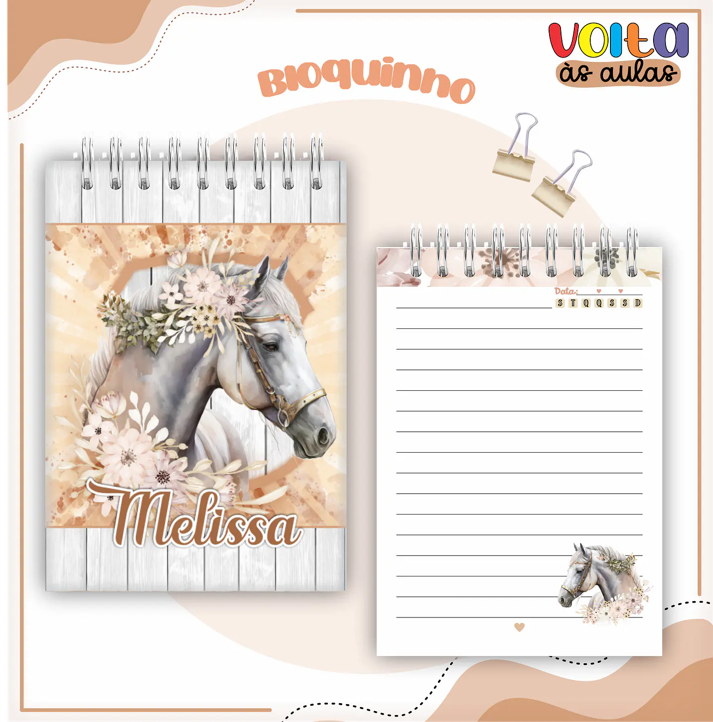 Arquivo Encadernação Kit Escolar Cavalos Menina - LINA CRIATIVA 3