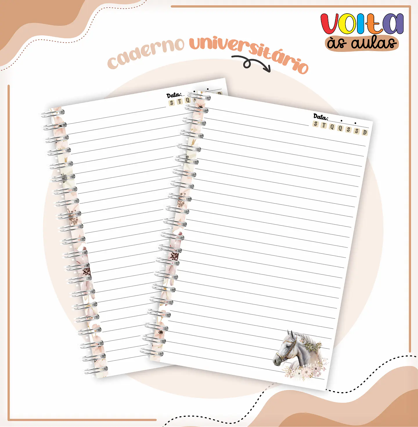 Arquivo Encadernação Kit Escolar Cavalos Menina - LINA CRIATIVA 6