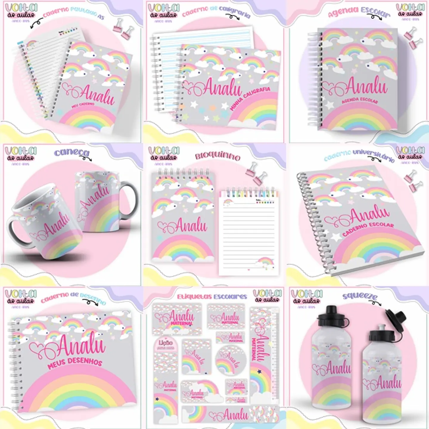 Arquivo Encadernação Kit Escolar Arco Íris - LINA CRIATIVA 1