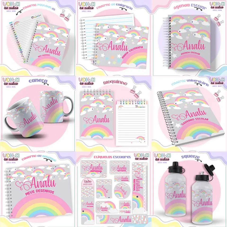 Arquivo Encadernação Kit Escolar Arco Íris - LINA CRIATIVA 1