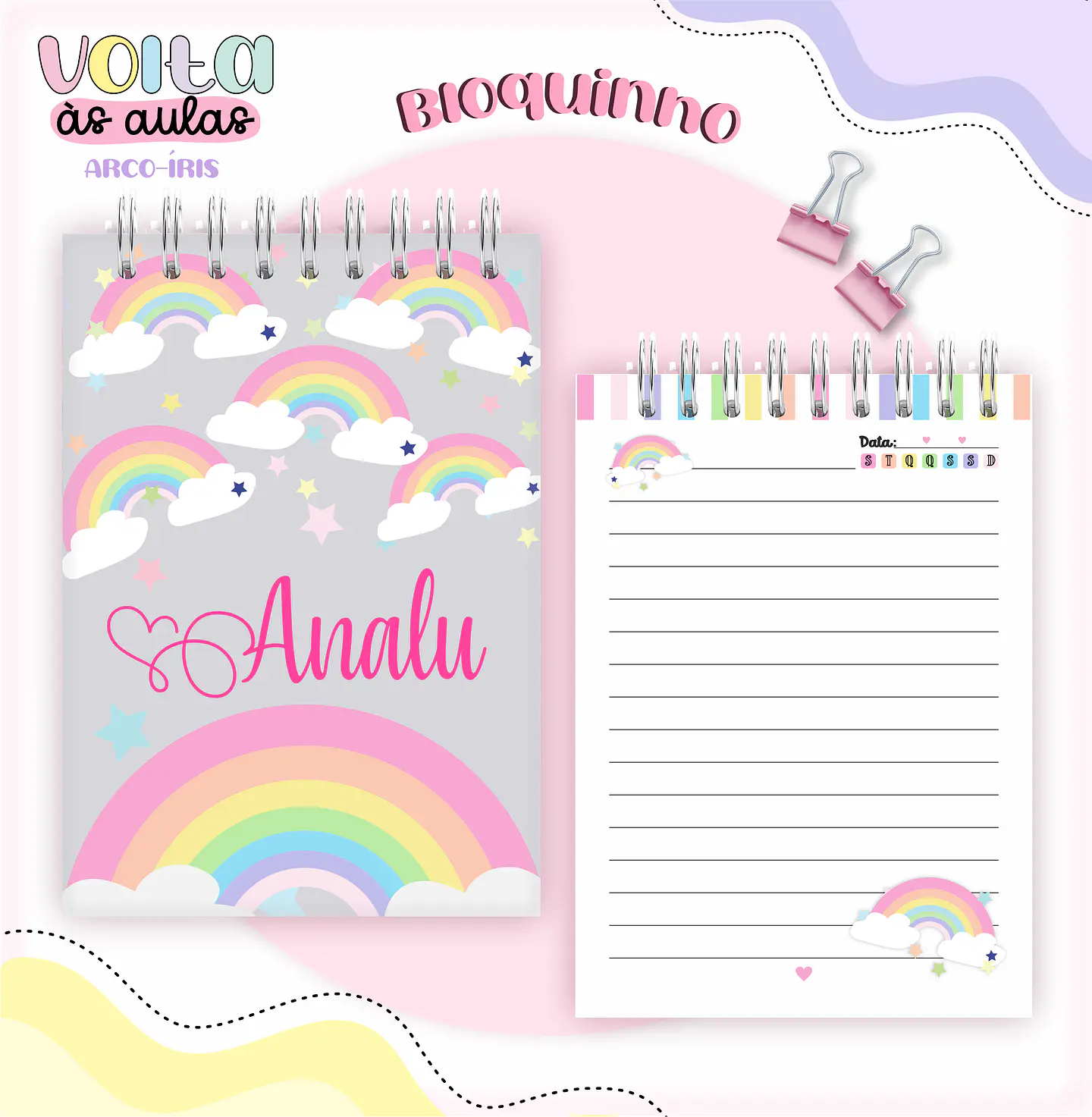 Arquivo Encadernação Kit Escolar Arco Íris - LINA CRIATIVA 5