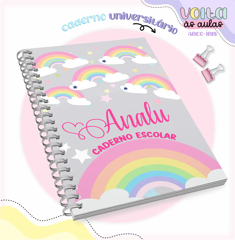 Arquivo Encadernação Kit Escolar Arco Íris - LINA CRIATIVA 6