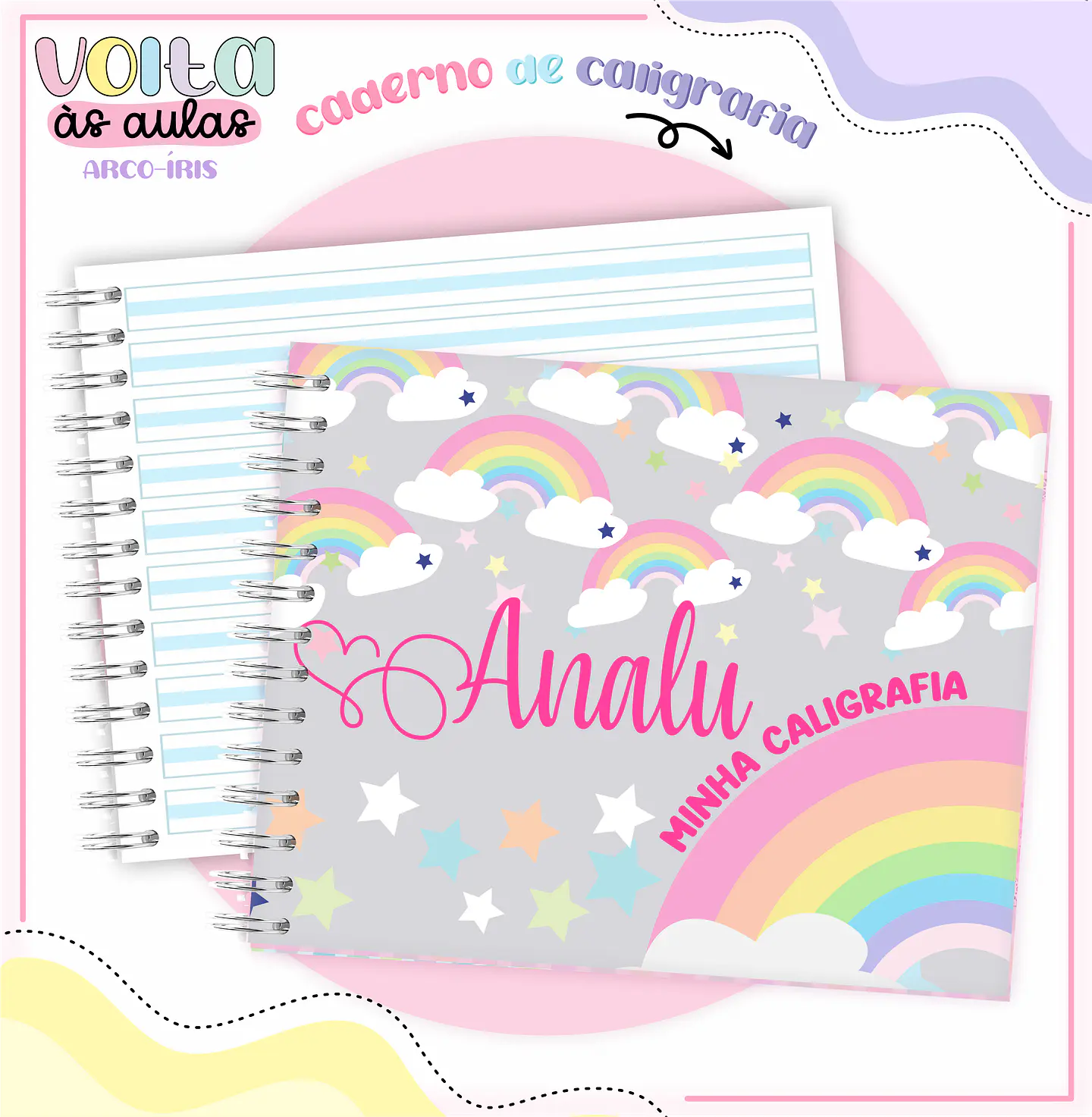 Arquivo Encadernação Kit Escolar Arco Íris - LINA CRIATIVA 8