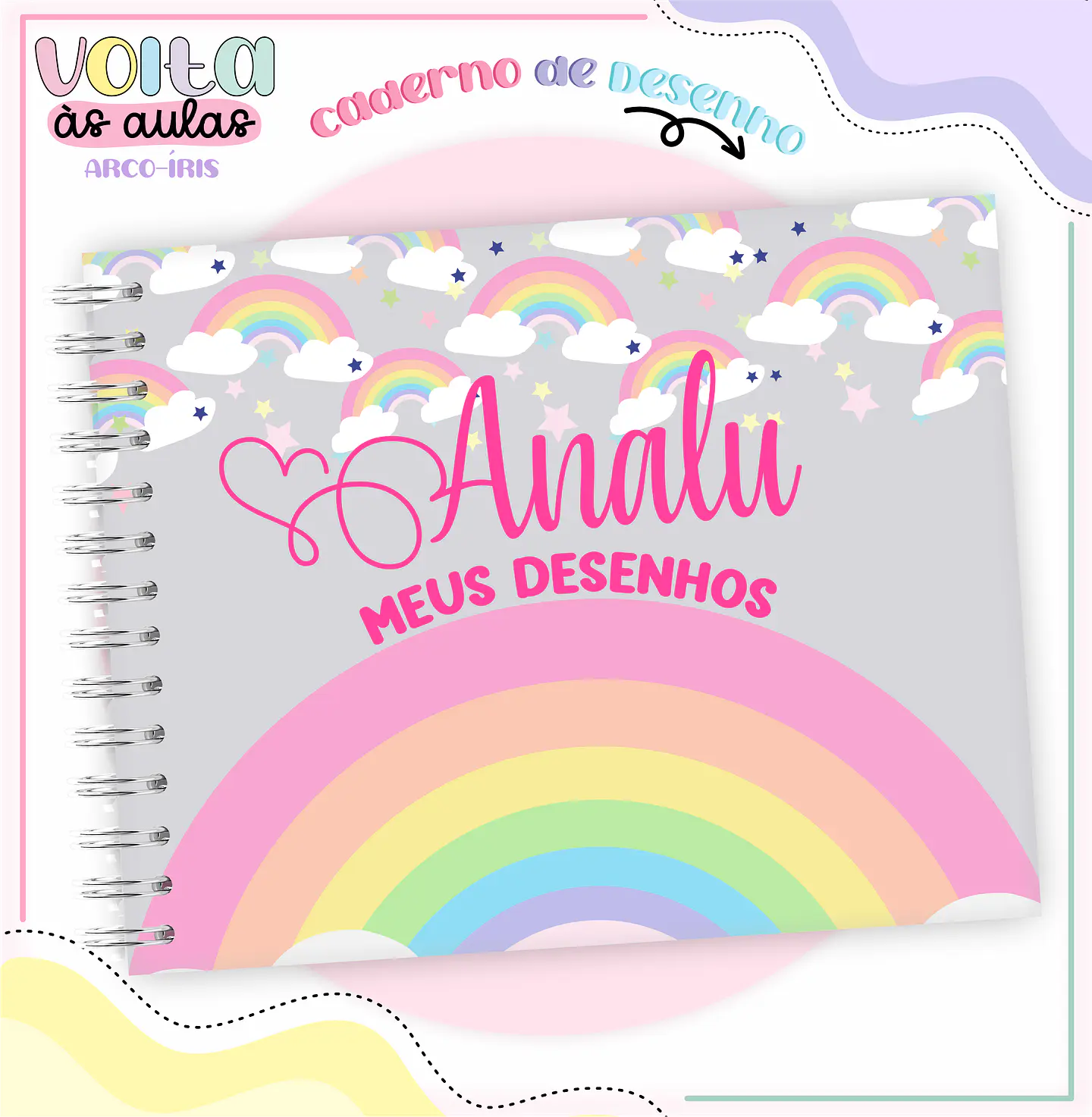 Arquivo Encadernação Kit Escolar Arco Íris - LINA CRIATIVA 9