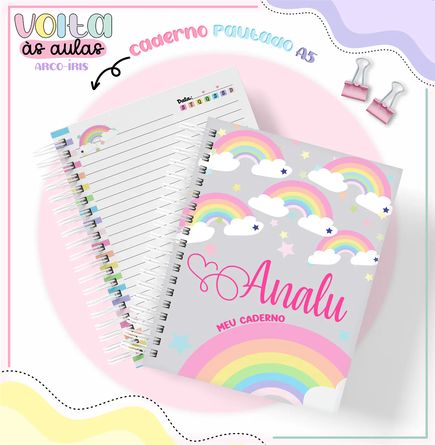Arquivo Encadernação Kit Escolar Arco Íris - LINA CRIATIVA 10