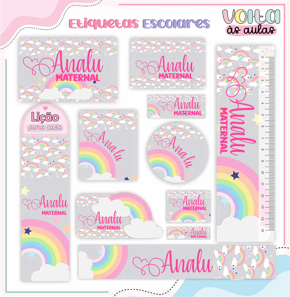Arquivo Encadernação Kit Escolar Arco Íris - LINA CRIATIVA 11