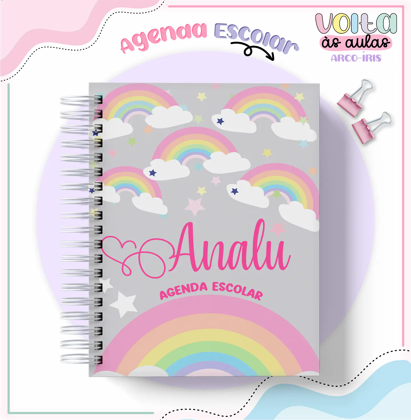 Arquivo Encadernação Kit Escolar Arco Íris - LINA CRIATIVA 12